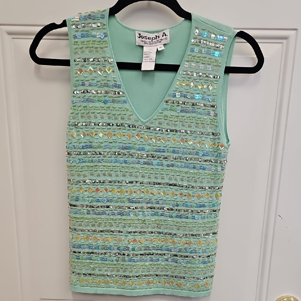 Joseph, Aqua, Sequin, Embellished, Tank Top, Summer, Mermaid, Stretch, Party
